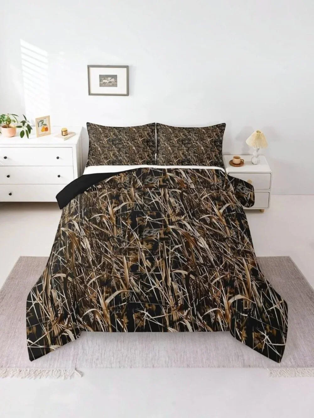 Camouflage Bedding Set King Size Comforter Set Marsh Duck Grass Camo